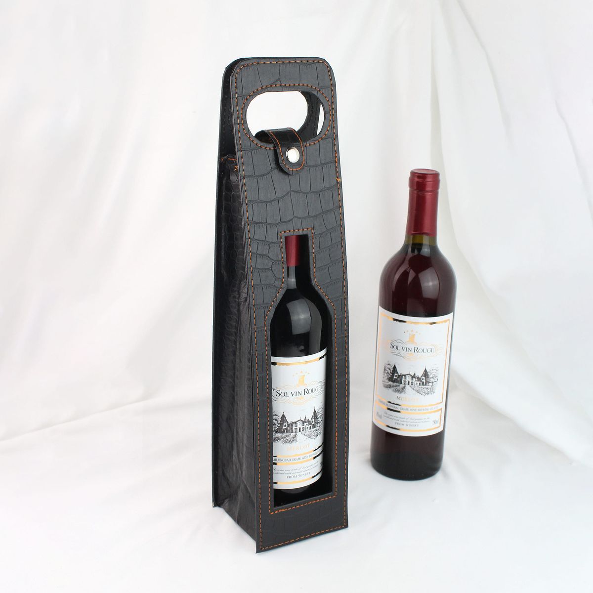 GENERICO - Bolsa De Regalo Para Vino De Cuero - Color Negro Para 1 Botella