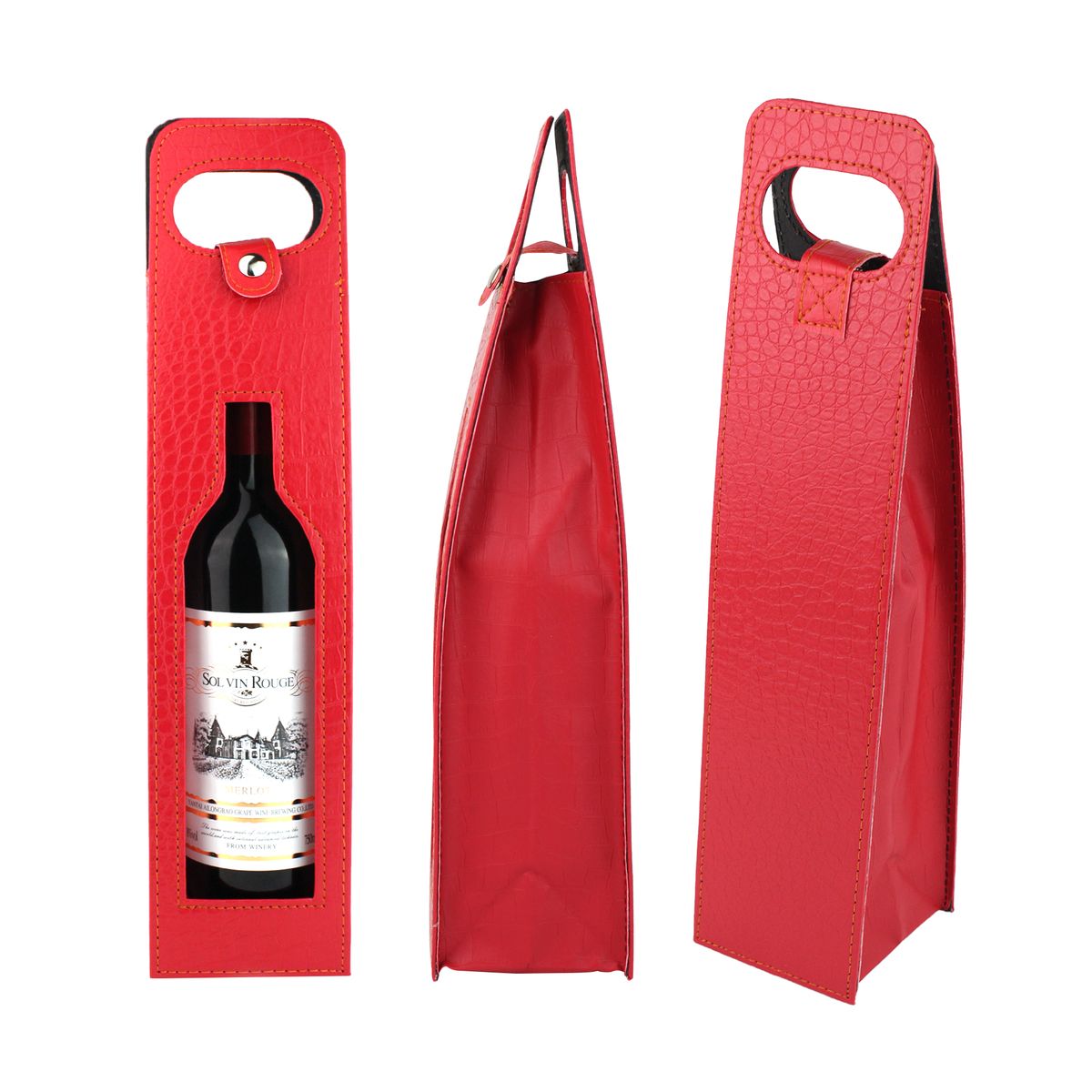 GENERICO - Bolsa De Regalo Para Vino De Cuero - Color Rojo Para 1 Botella