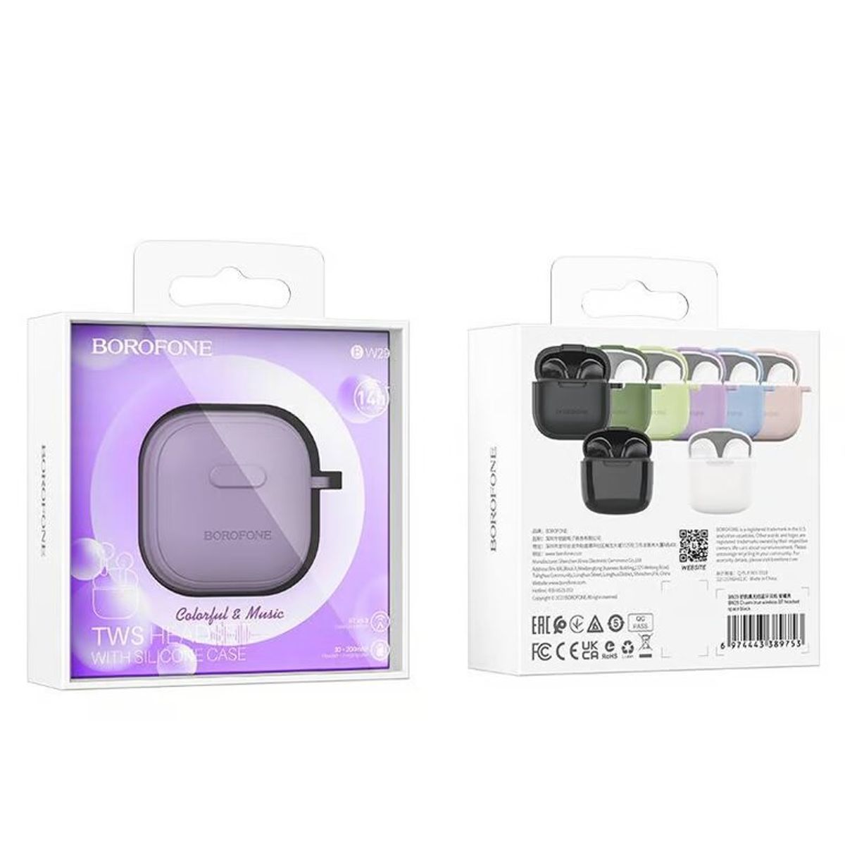 BOROFONE - Audifono Inalambrico Bluetooth Case Goma Borofone Bw29 Lila