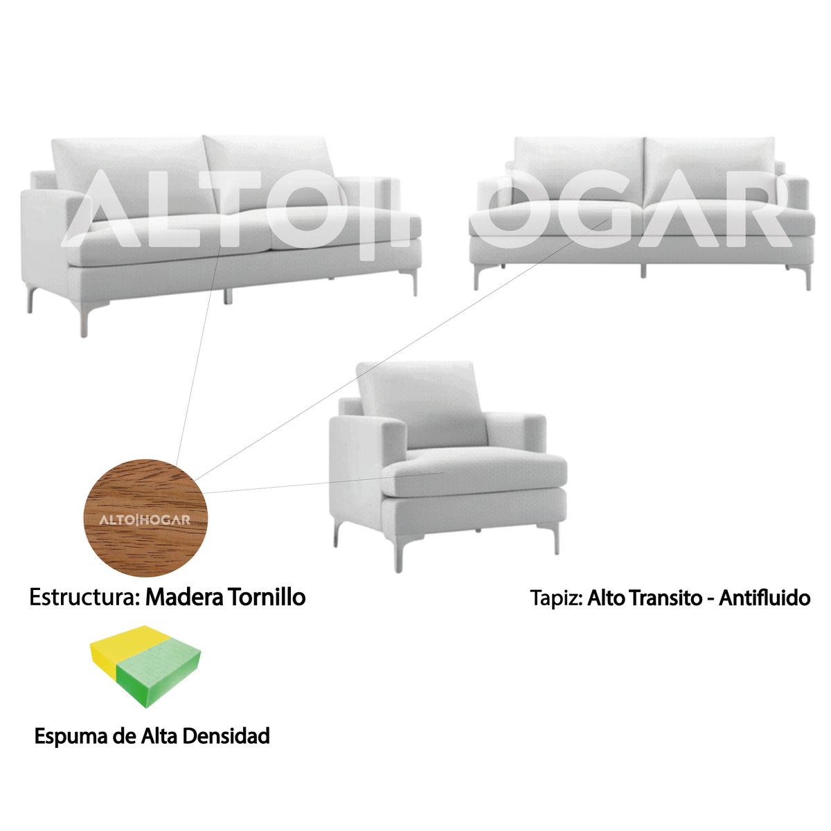 ALTO HOGAR - Juego de Sala 3 2 1 Zeika Alto Hogar Gris Claro