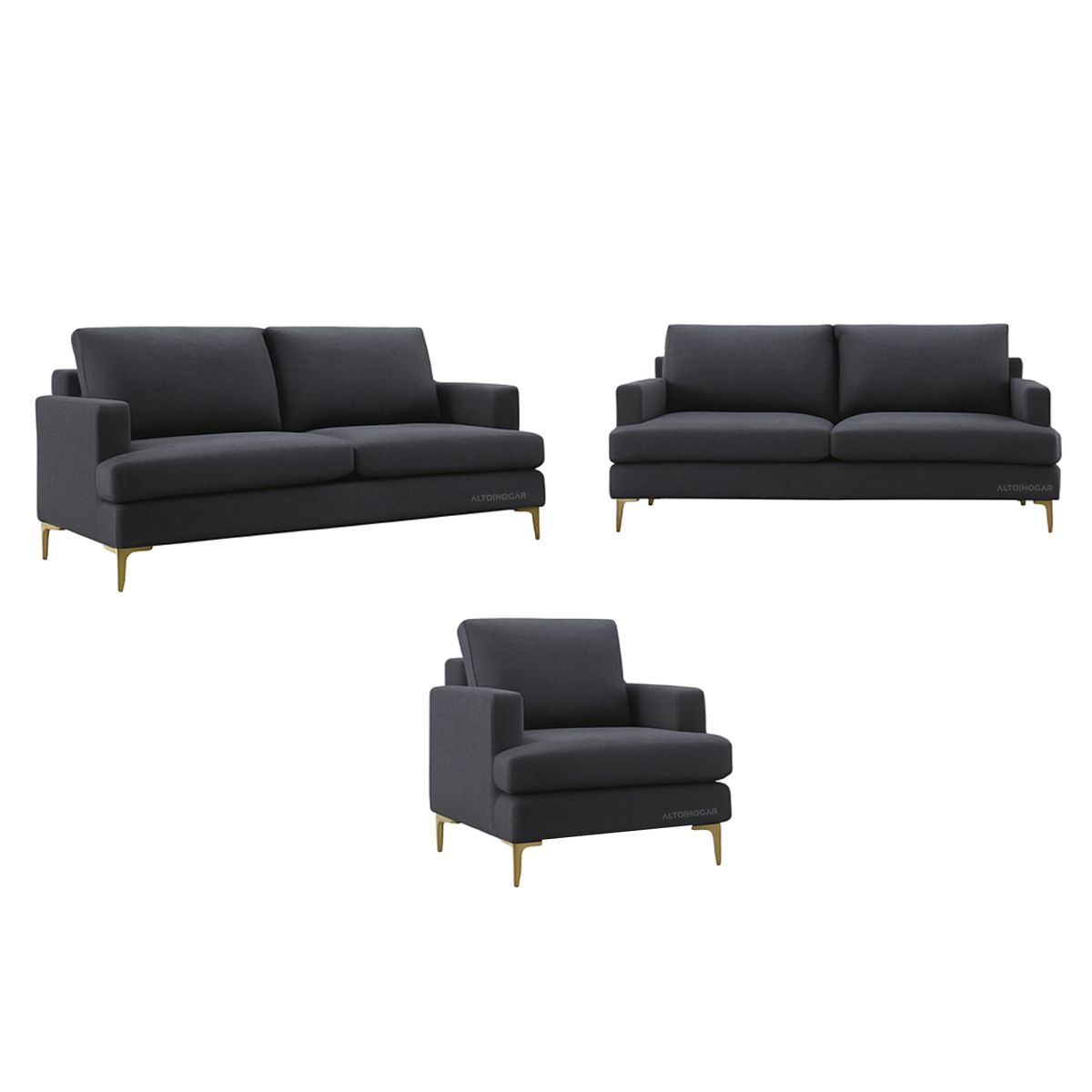 ALTO HOGAR - Juego de Sala 3 2 1 Zeika Alto Hogar Gris Oscuro