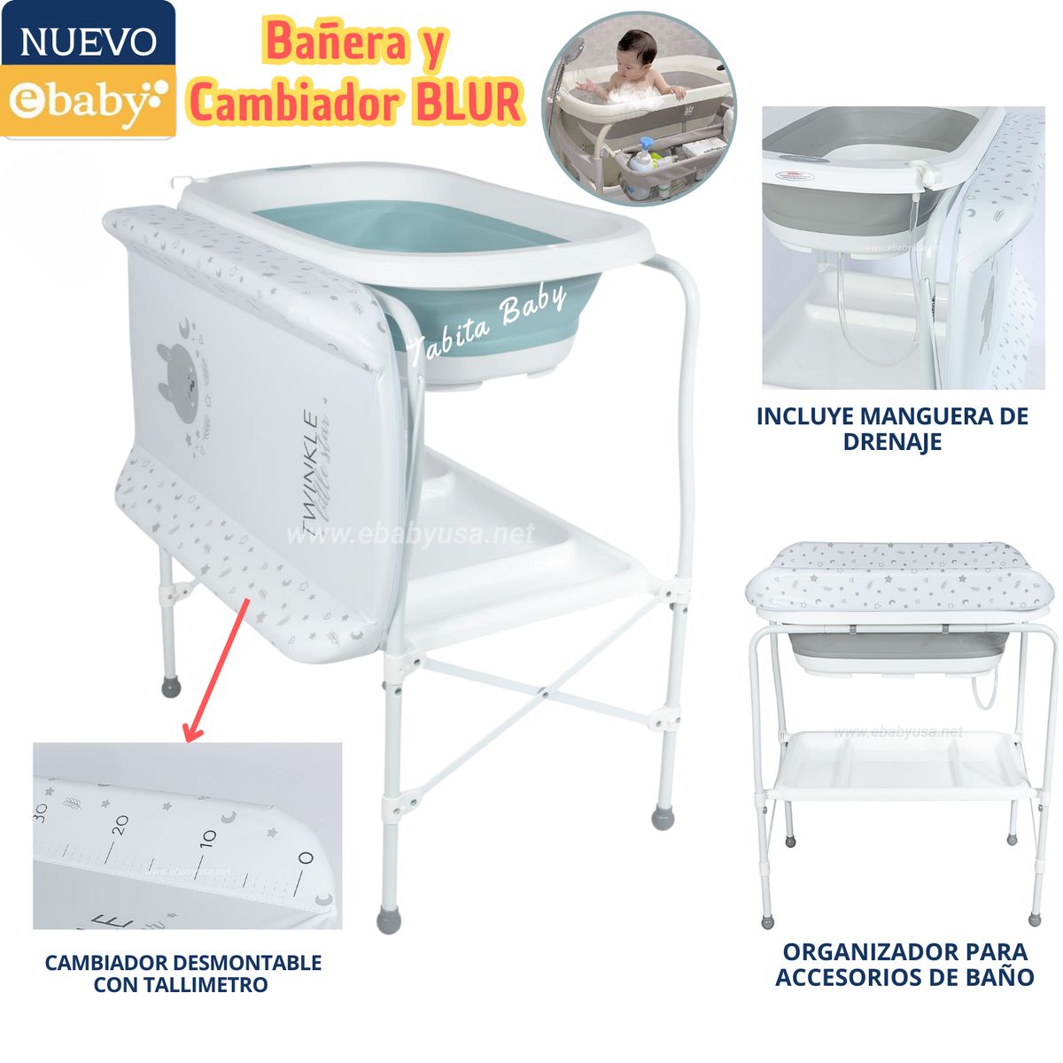 EBABY - Bañera cambiador plegable Blur Azul