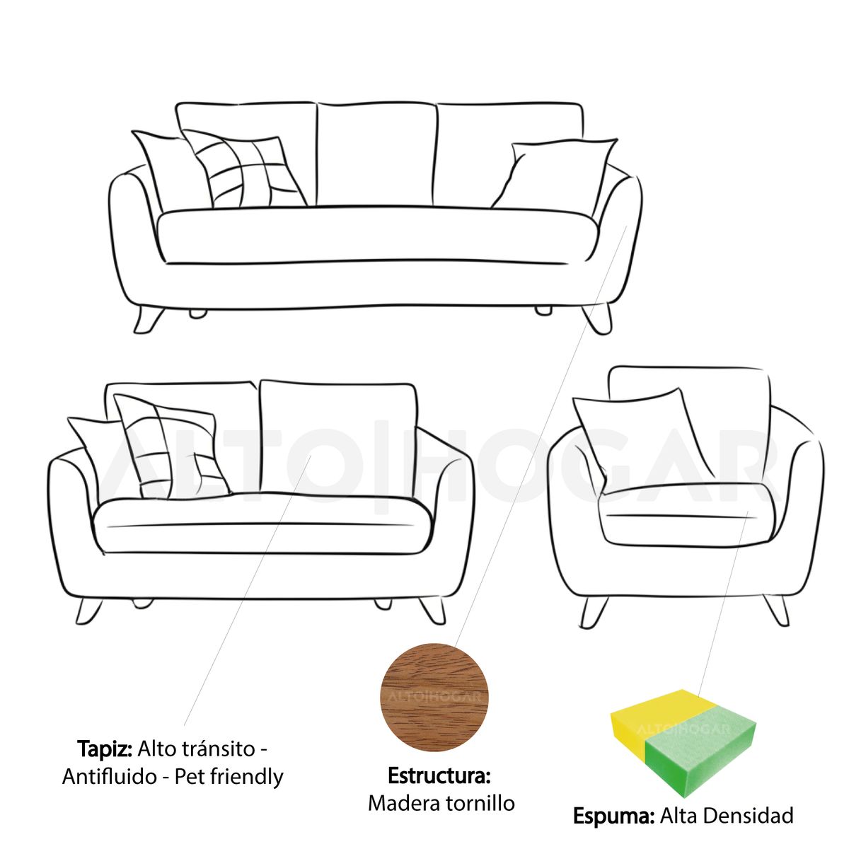 ALTO HOGAR - Juego de Sala 3 2 1 Tamahra Alto Hogar Negro