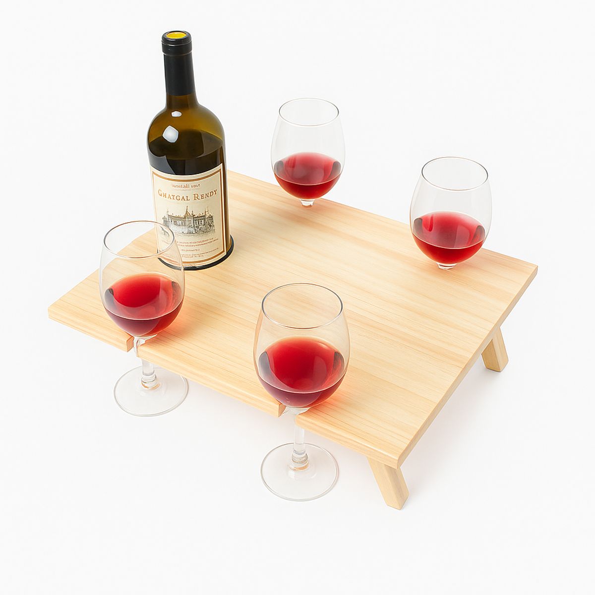 GENERICO - Mesa Portátil Picnic Vino C-Sop Copas Vino Madera Natural