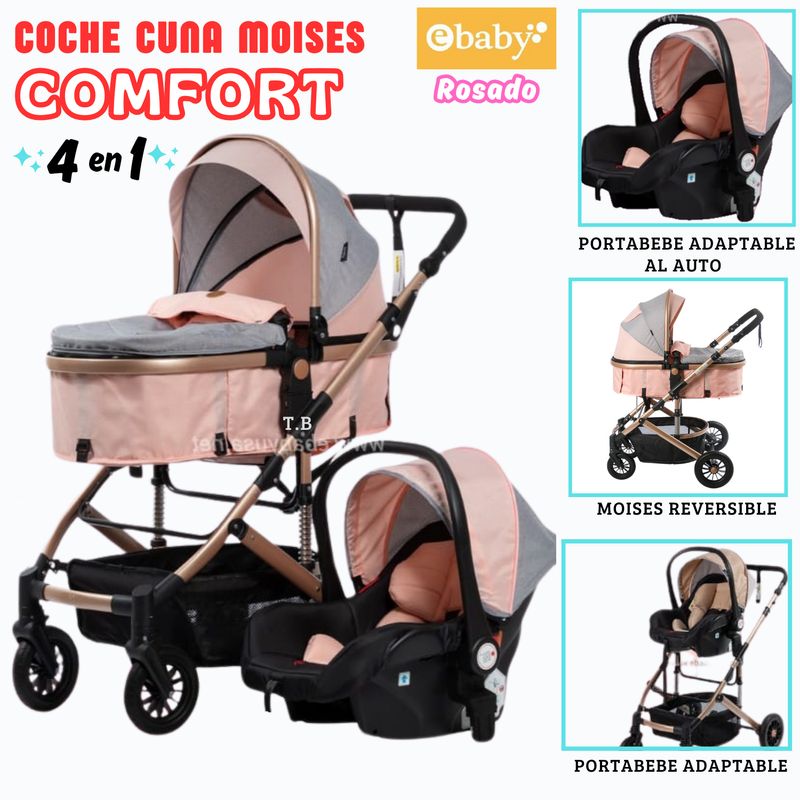 EBABY - COCHE CUNA COMFORT CON PORTABEBE ROSADO