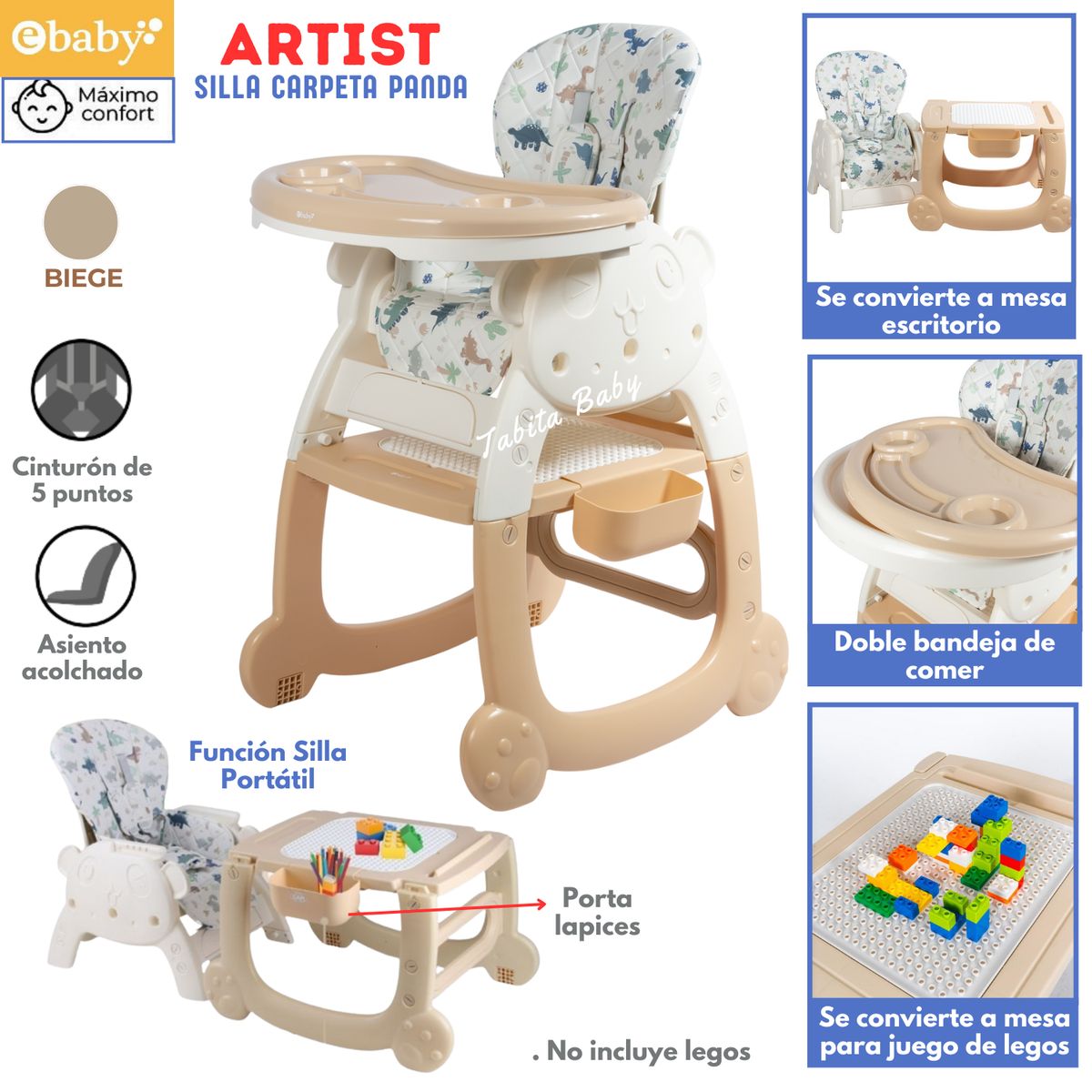 EBABY - Silla de Comer Escritorio para bebe Artist Beige