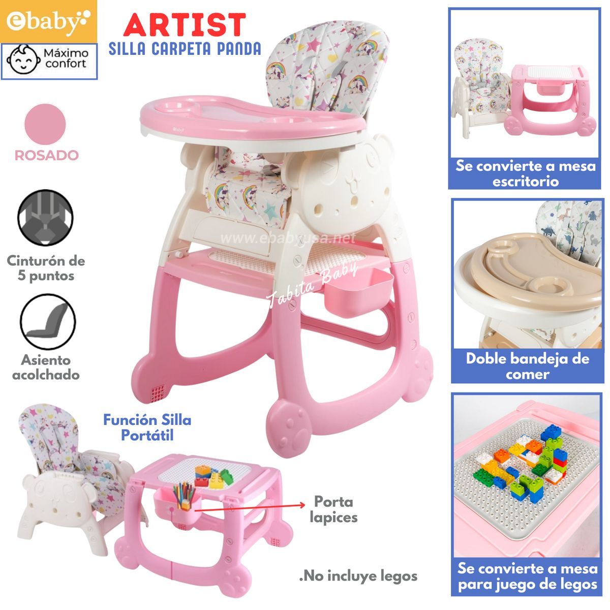 EBABY - Silla de Comer Escritorio para bebe Artist Rosado