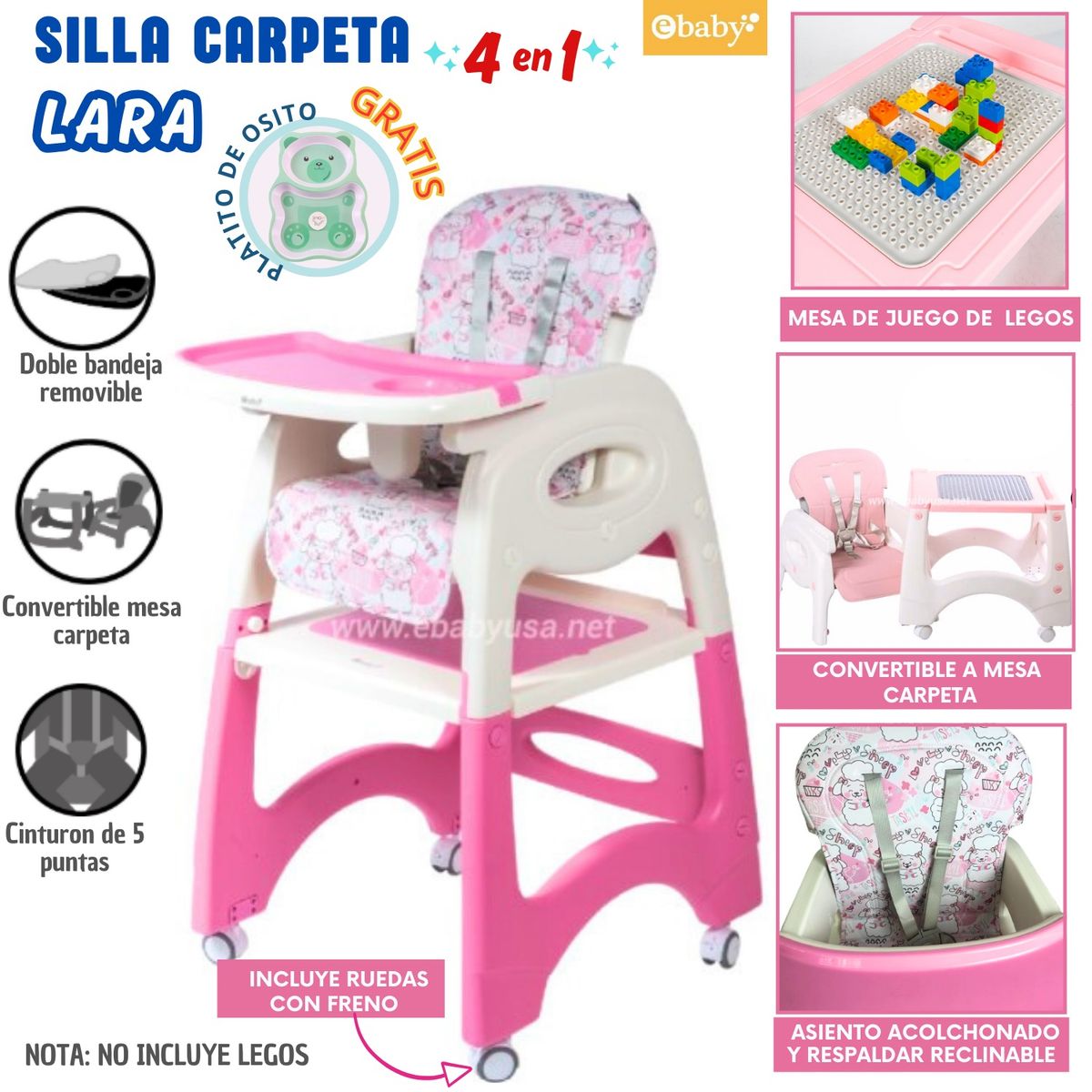 EBABY - Silla de comer Carpeta para Bebé Lara RosadoOveja