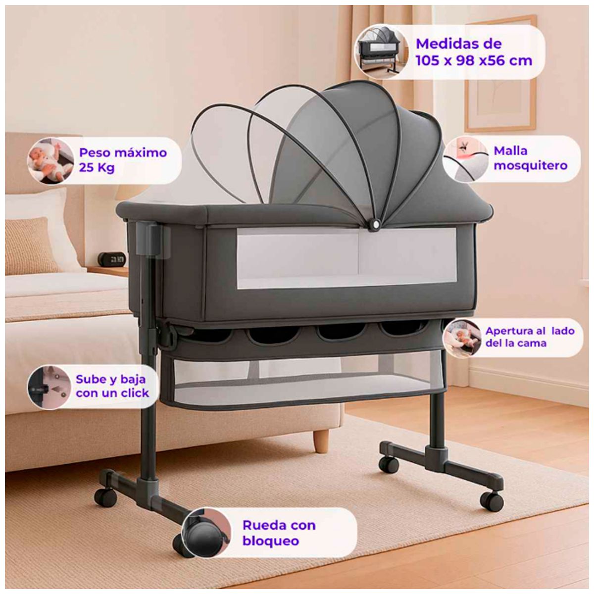 GENERICO - CUNA COLECHO PARA BEBES DELUXE NEGRO