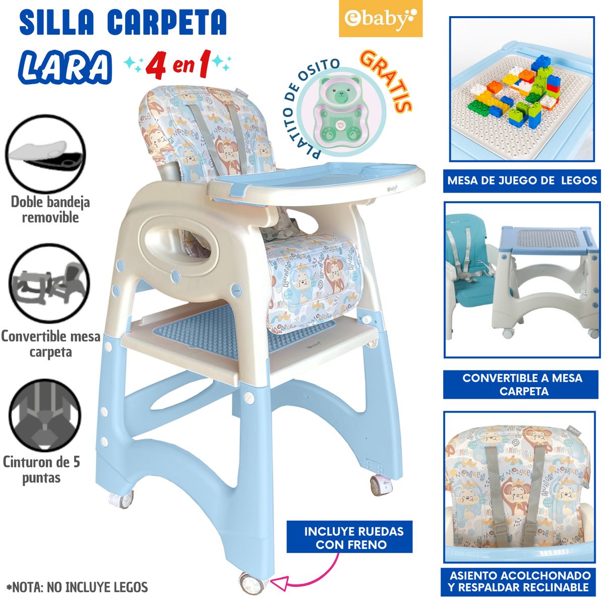 EBABY - Silla de comer Carpeta para Bebé Lara Celeste