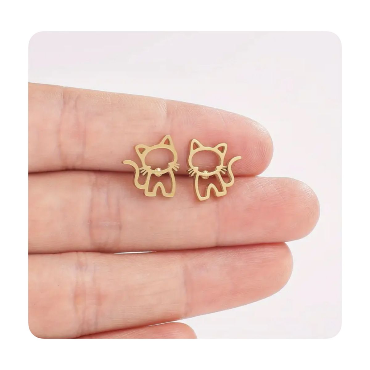 GENERICO - Aretes Acero - Silueta Línea Gatito Dorado