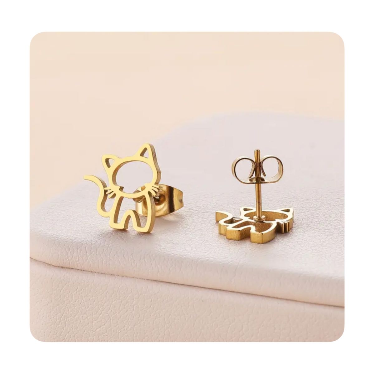 GENERICO - Aretes Acero - Silueta Línea Gatito Dorado