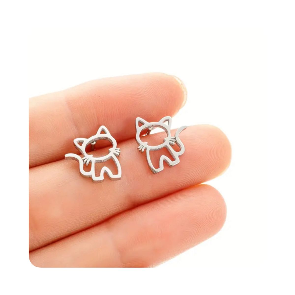 GENERICO - Aretes Acero - Silueta Línea Gatito Plateado