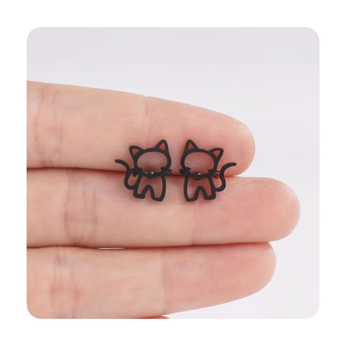 GENERICO - Aretes Acero - Silueta Línea Gatito Negro