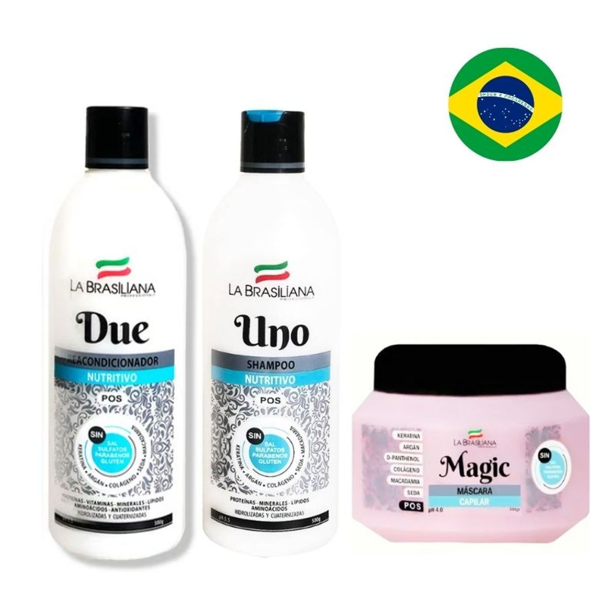 LA BRASILIANA - Kit La Brasiliana - UNO + DUE + Magic POS 500 gr. Post-Alisado Sin SAL