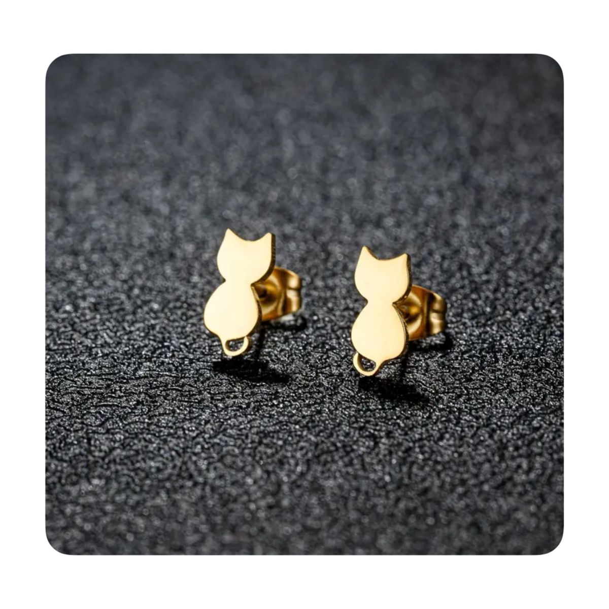 GENERICO - Aretes Acero - Silueta Completa Gatito Dorado