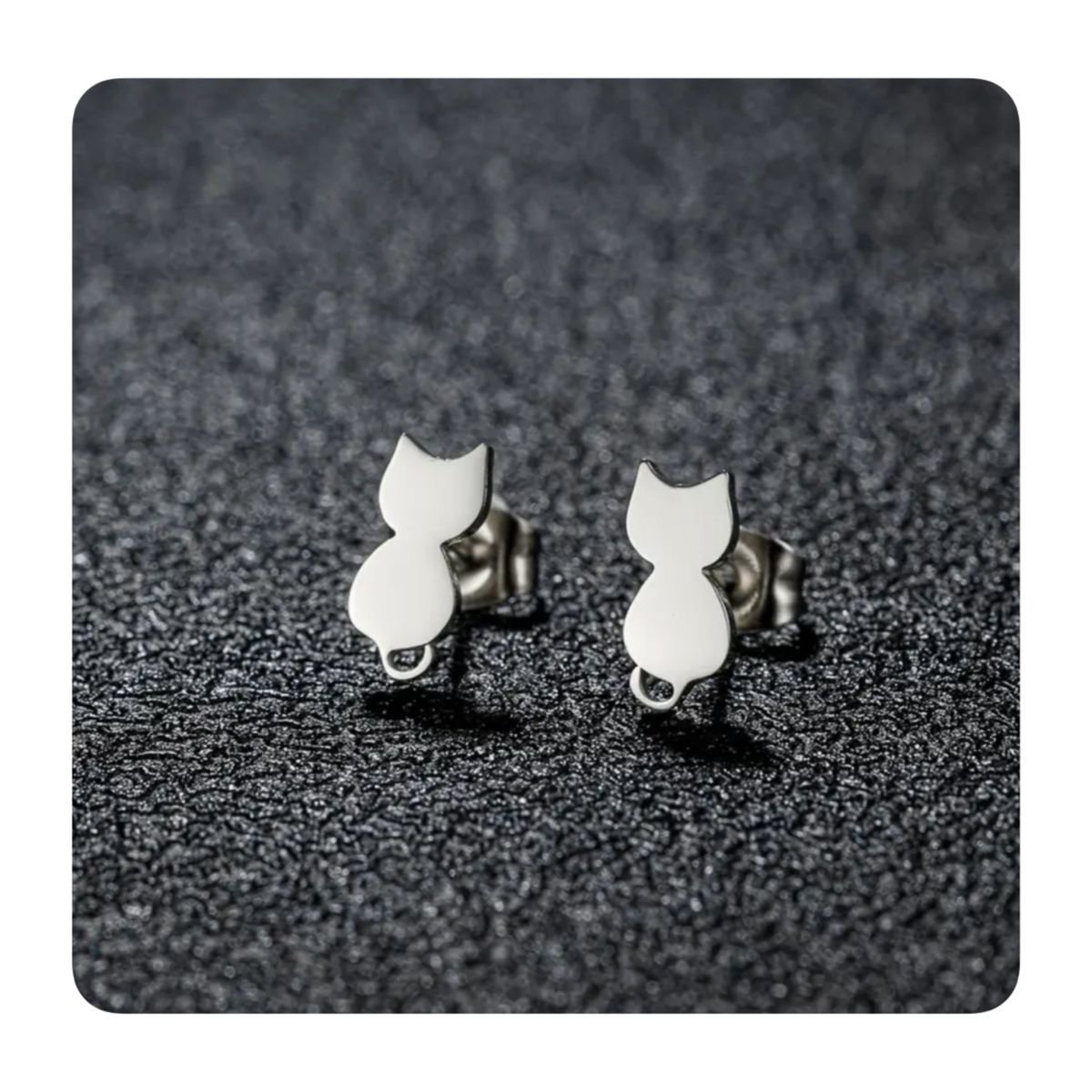 GENERICO - Aretes Acero - Silueta Completa Gatito Plateado