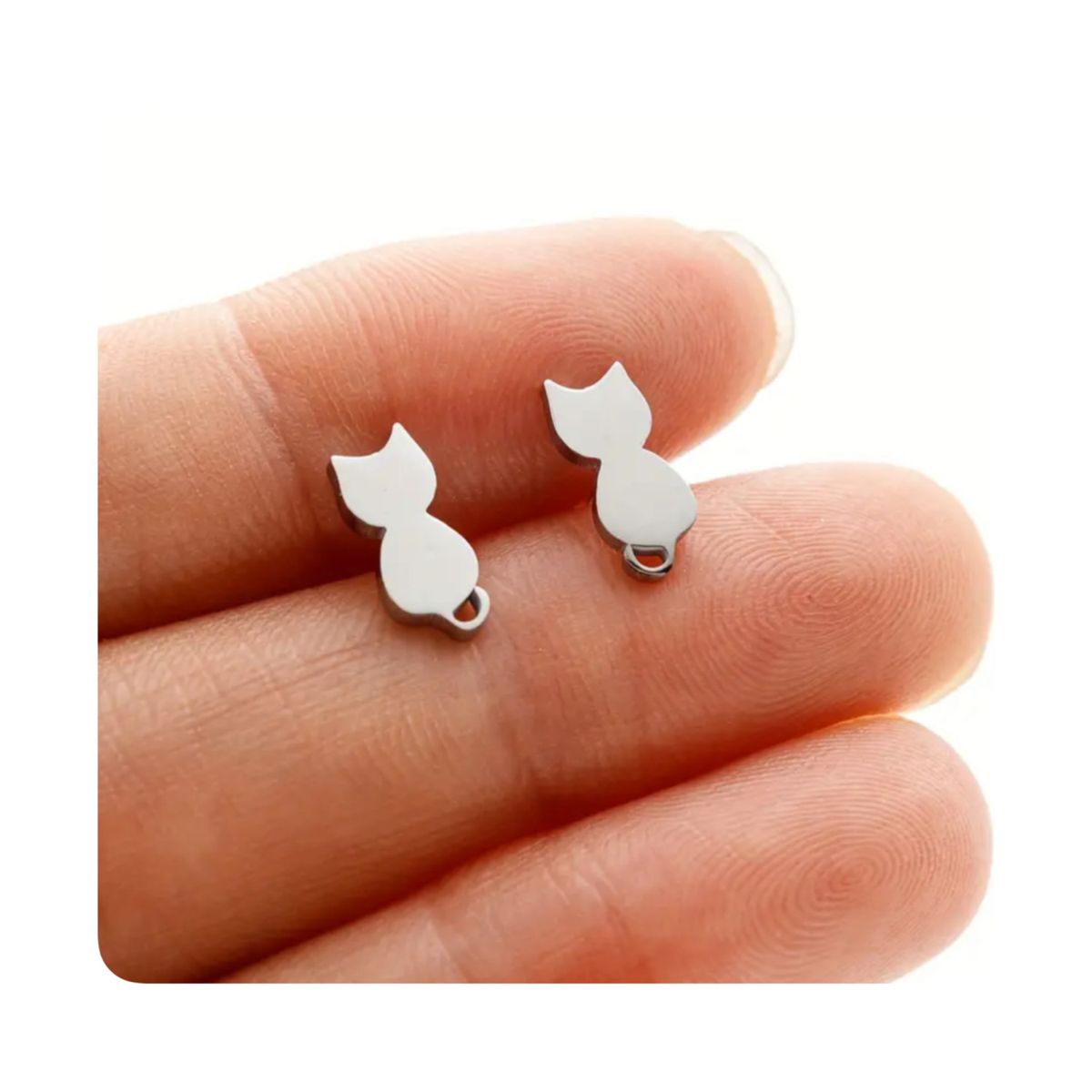 GENERICO - Aretes Acero - Silueta Completa Gatito Plateado