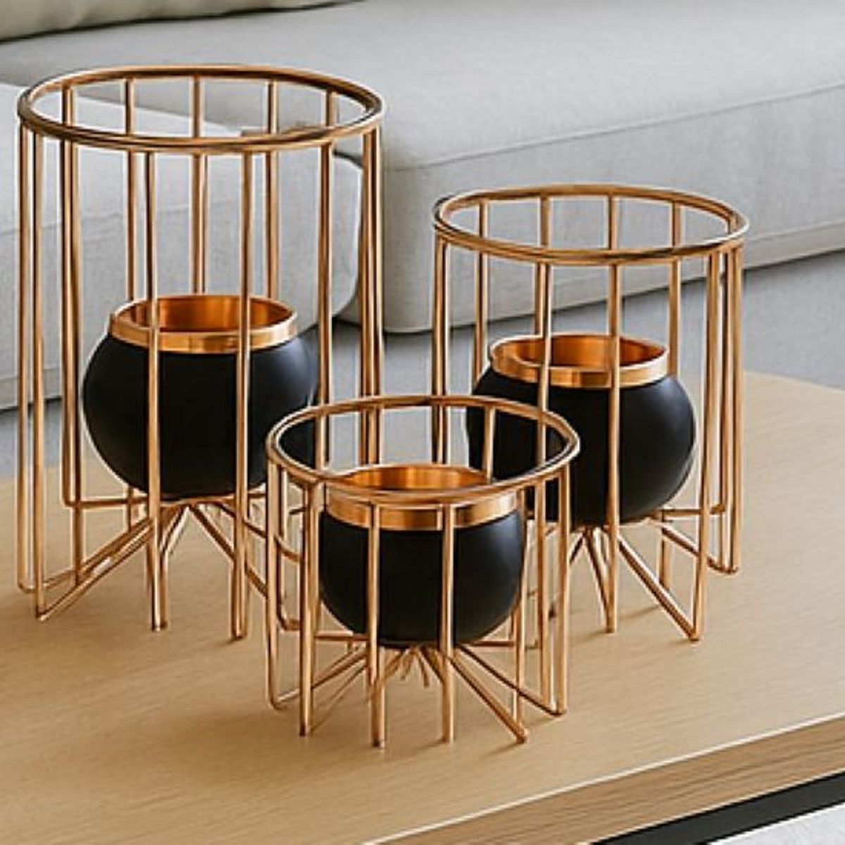 GENERICO - Portavelas Decorativos de Metal Dorado Set x 3