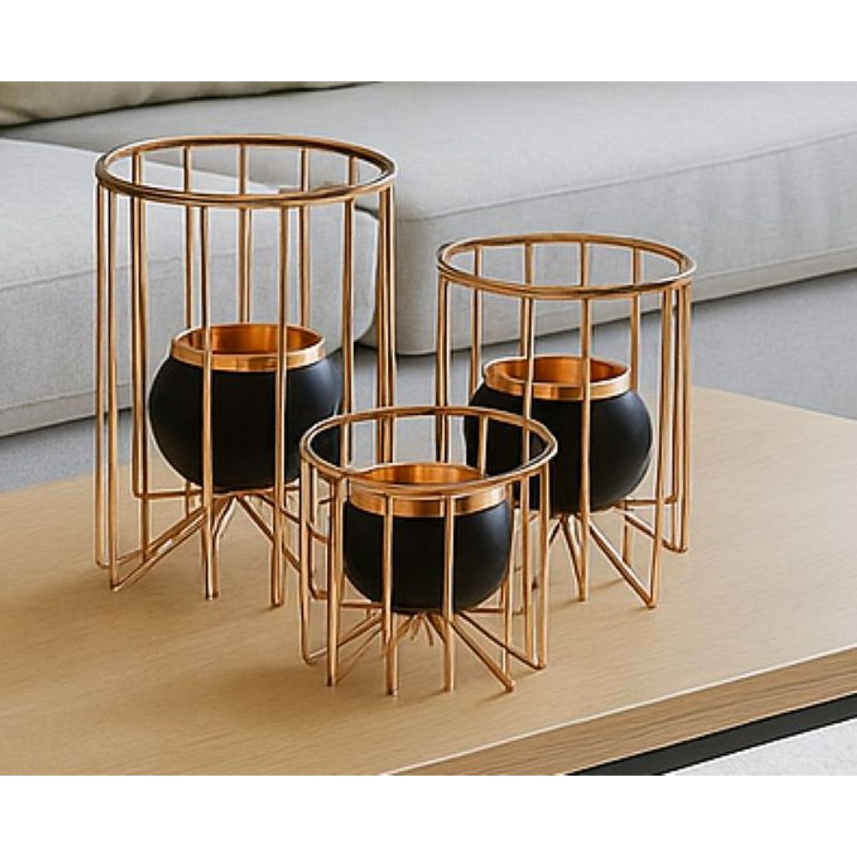 GENERICO - Portavelas Decorativos de Metal Dorado Set x 3