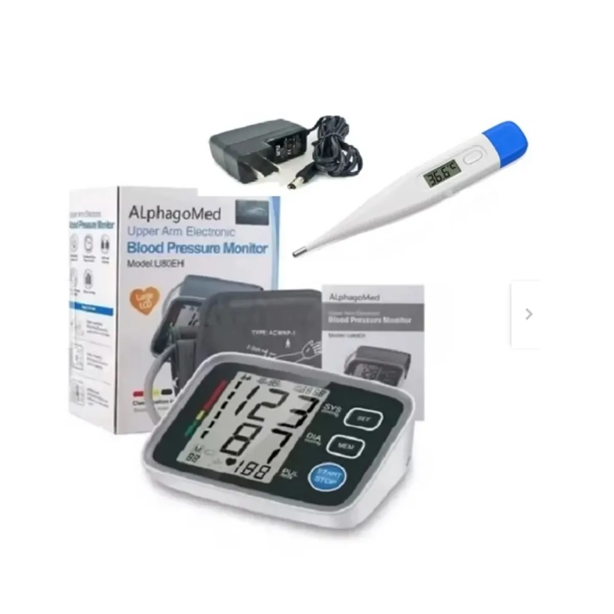 GENERICO - Tensiómetro de Brazo Alphagomed Con adaptador MAS TERMOMETRO DIGITAL