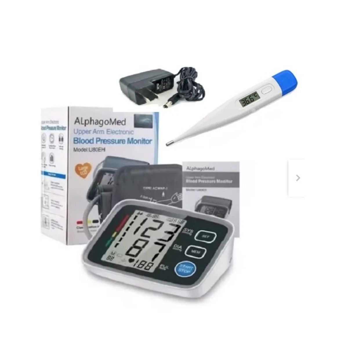 GENERICO - Tensiómetro de Brazo Alphagomed Con adaptador MAS TERMOMETRO DIGITAL