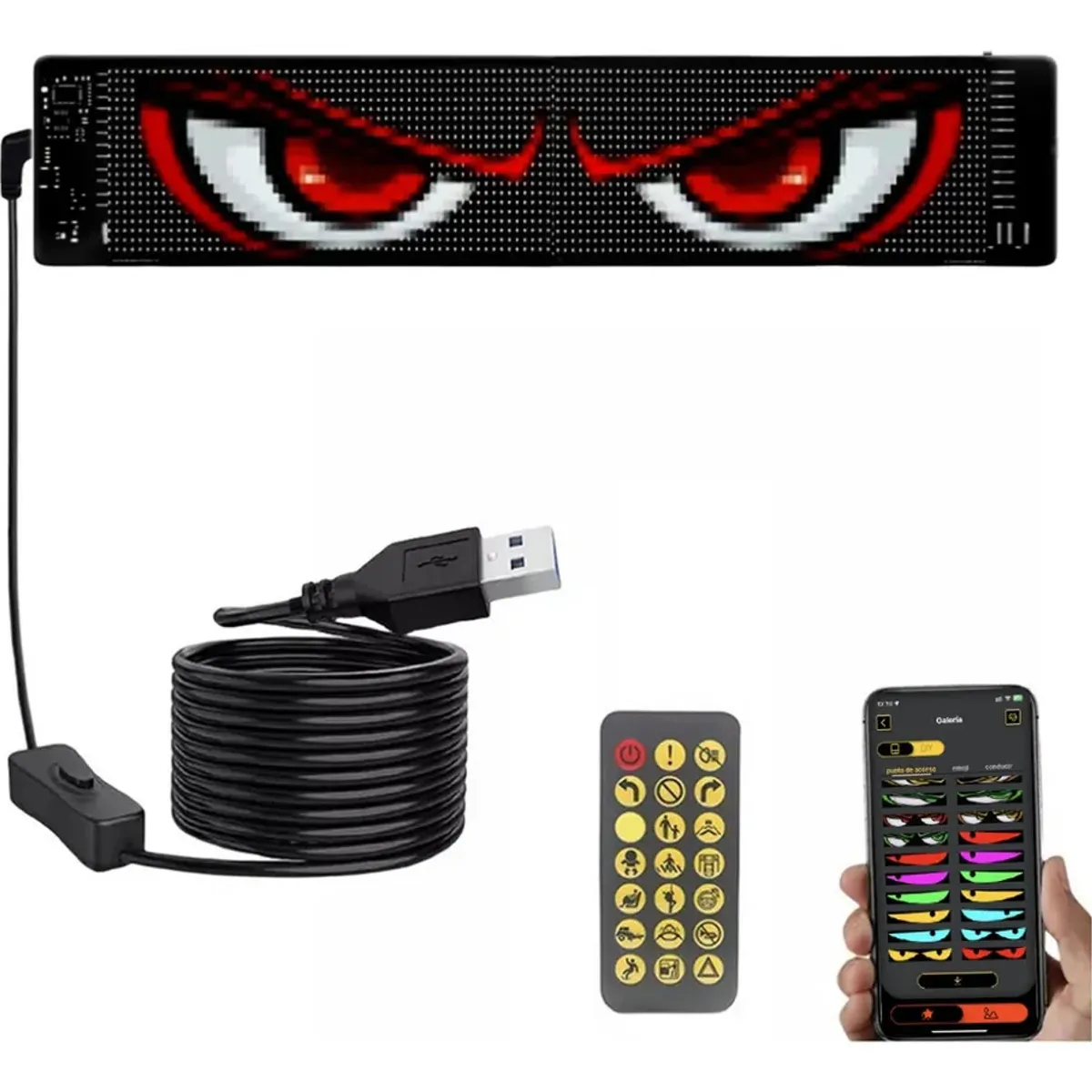 PUREPOWER - Pantalla LED Ojos Diablo Flexible Publicidad Autos 374x92MM