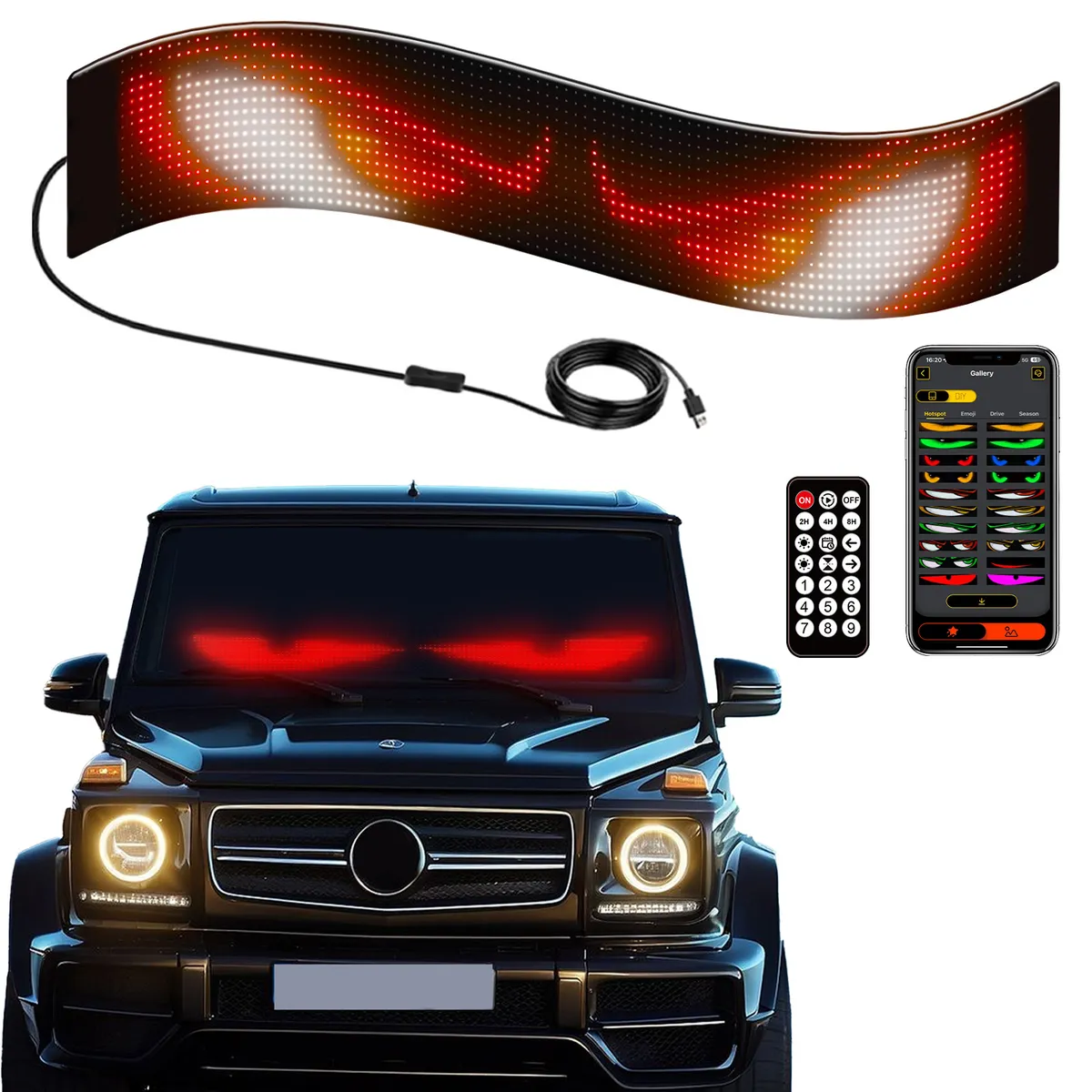 PUREPOWER - Pantalla LED Ojos Diablo Flexible Publicidad Autos 374x92MM