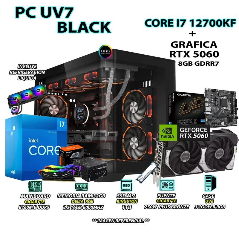INTEL - Computadora PC Gamer Core i7 12700KF RAM 32GB SSD 1TB GRAFICA RTX 5060 8GB