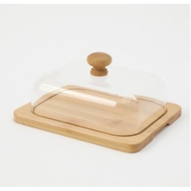 GENERICO - Mantequillera con Base de Bambu y tapa Acrilica