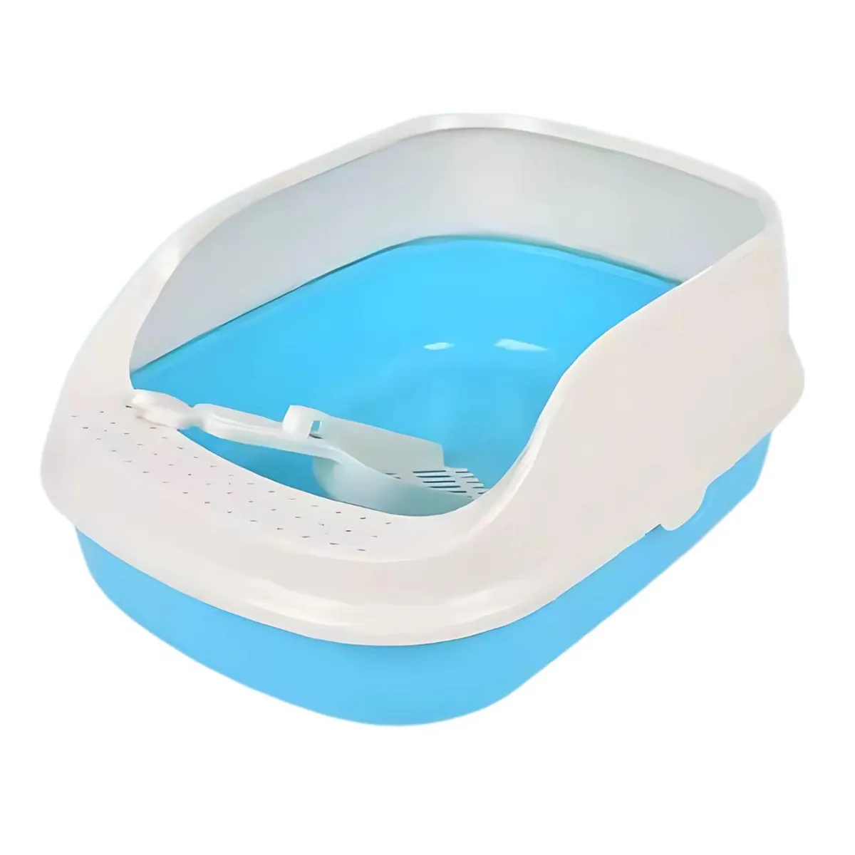 GENERICO - Caja de Arena Arenero para Gato con Pala Cernidora 21x52x37cm - Celeste - M