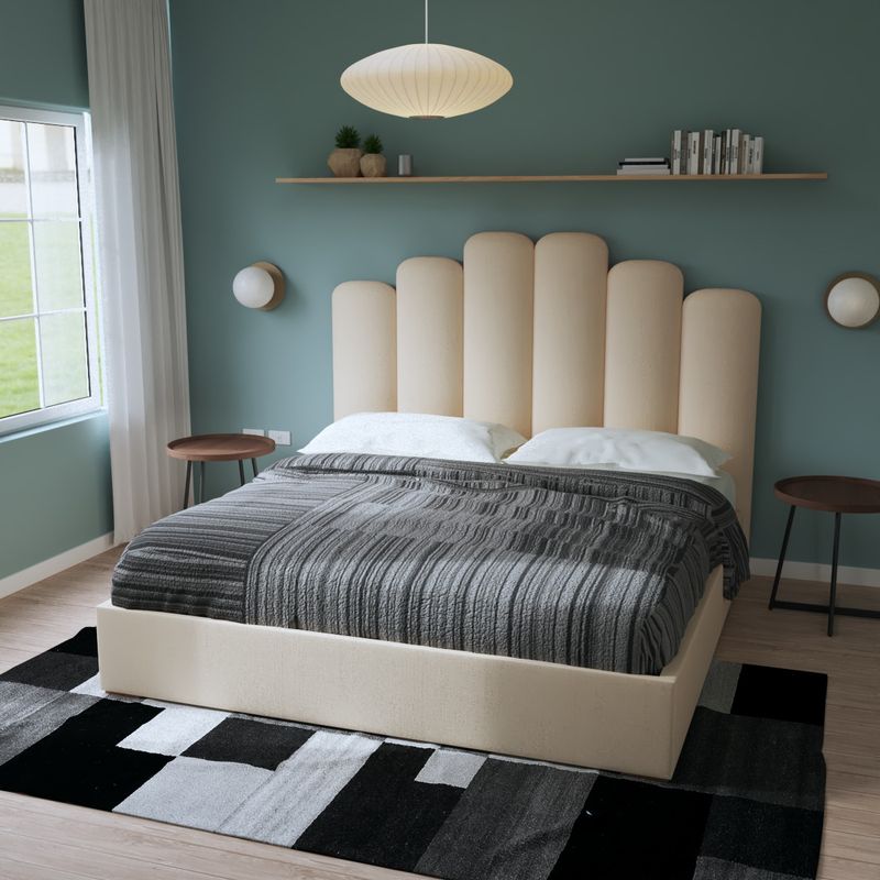 MUEBLES MACRUMO - Cama tapizada Premium Elisse Beige King 2 tarimas