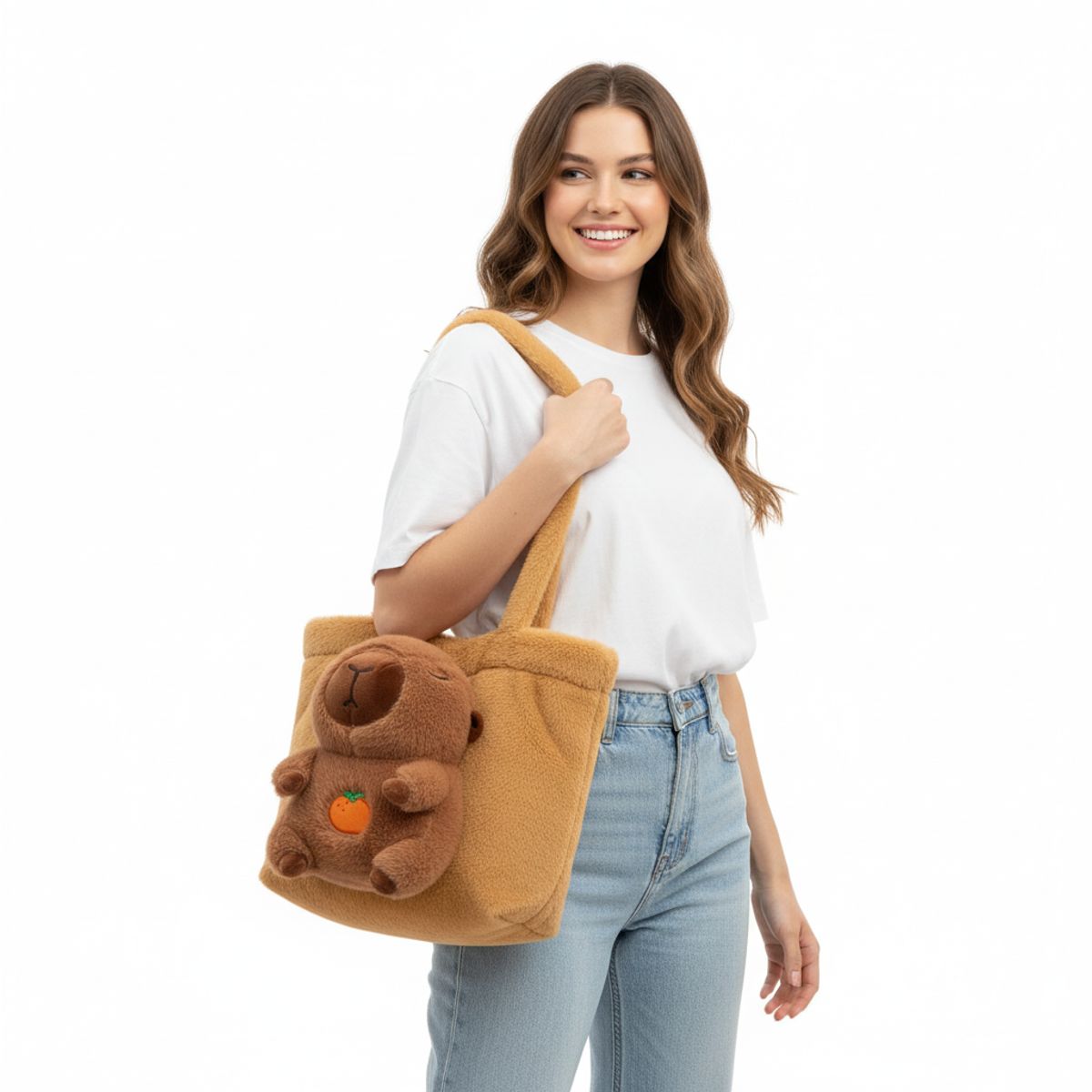 GENERICO - BOLSO CAPIBARA PELUCHE 3D 2 TIRANTES / PARA DAMAS ESTILO KAWAII