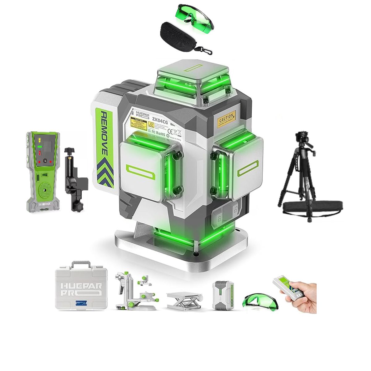 HUEPAR - Combo completo HueparPro - ZK04CG - Nivel láser 4D de 8000 mA