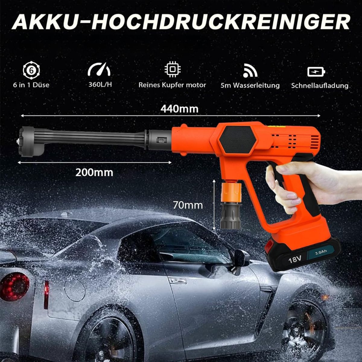 GENERICO - HIDROLAVADORA DE 188V ULTRA POTENCIA ANARANJADO CON DOBLE BATERÍA