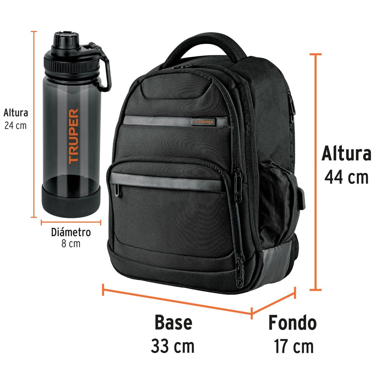 TRUPER - Mochila porta laptop + Tomatodo cantinflora Truper