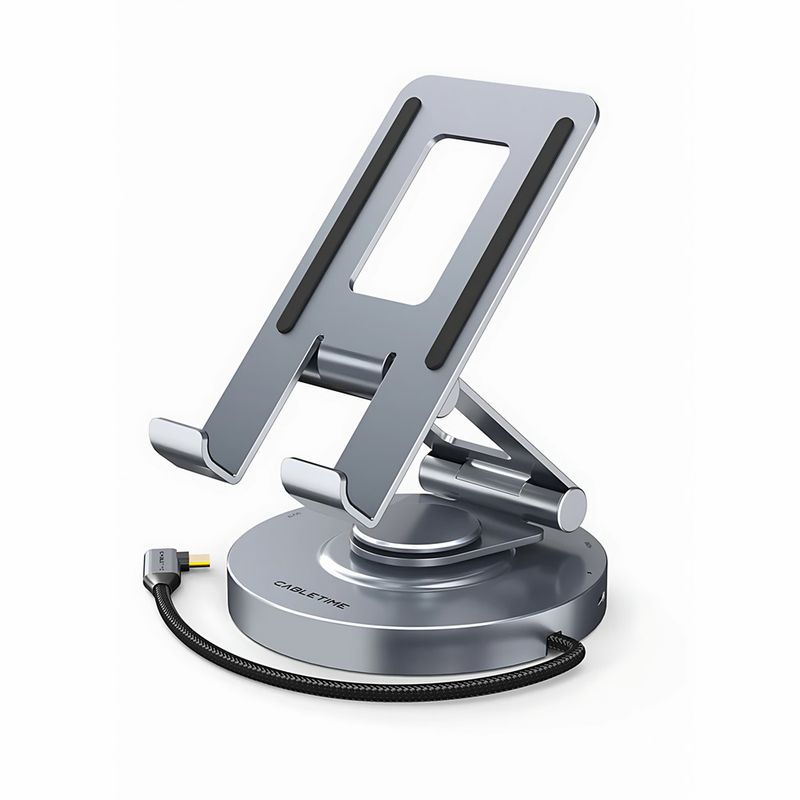 GENERICO - Hub 8en1 Usbc Soporte Aluminio Cabletime iPad Giratorio 360°