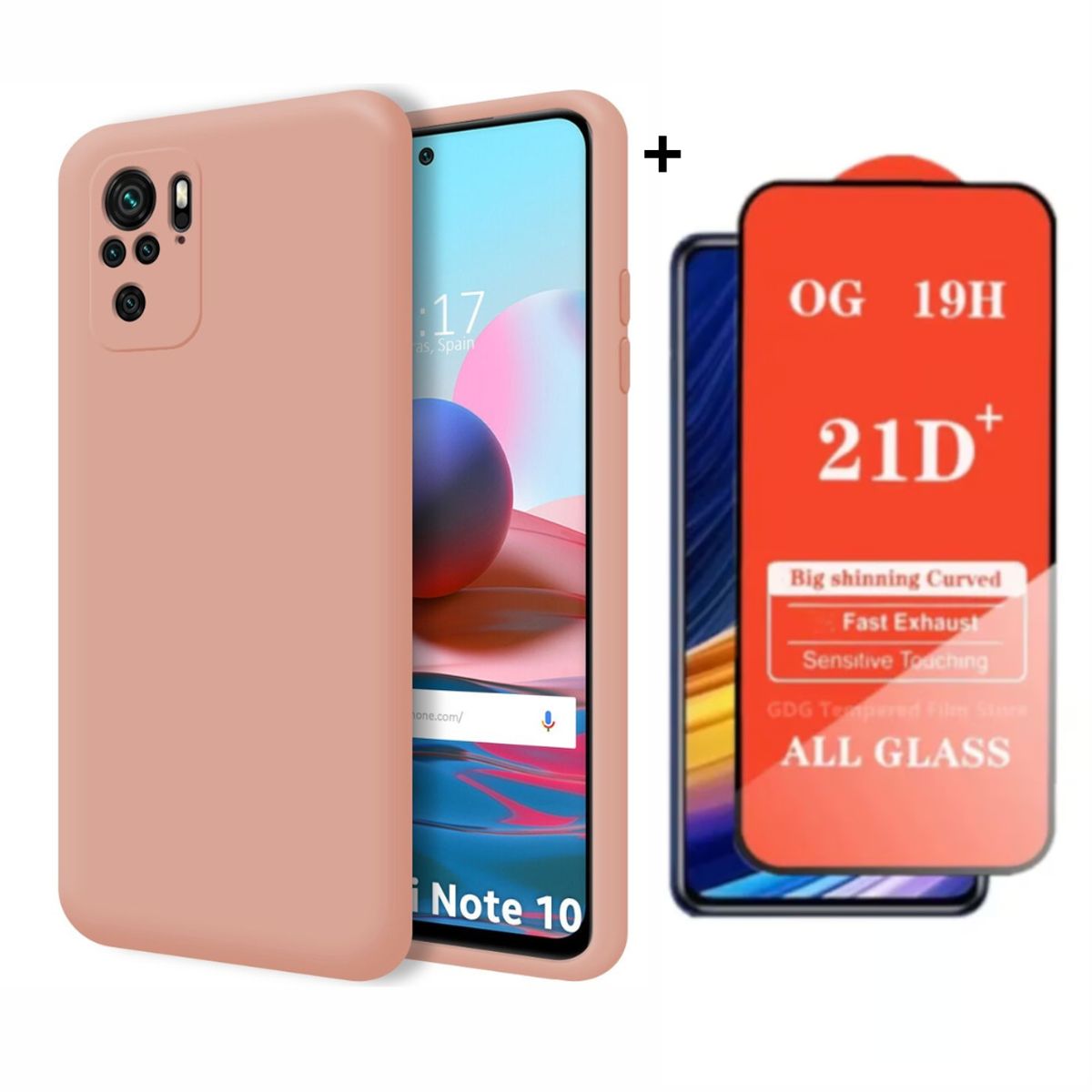 GENERICO - SILICONA PARA REDMI  Note 10 / Note 10s  COLOR ROSADO + MICA VIDRIO