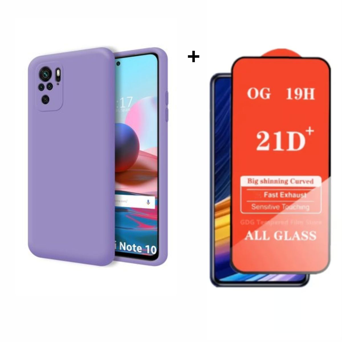 GENERICO - SILICONA PARA REDMI  Note 10 / Note 10s  COLOR LILA+ MICA VIDRIO