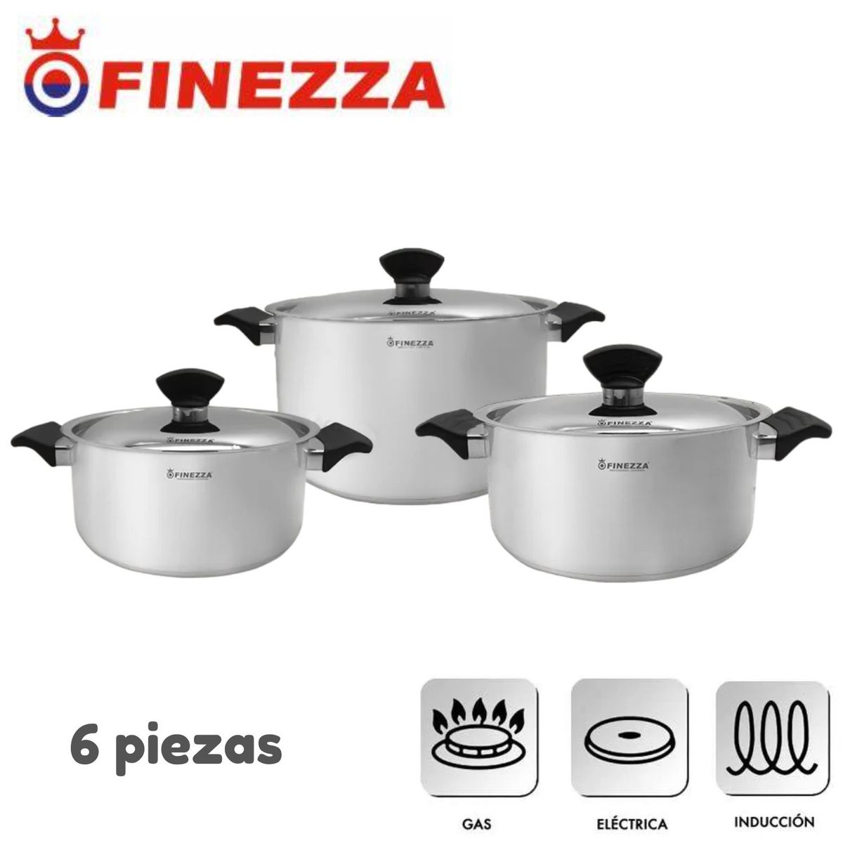 FINEZZA - Juego De Olla Finezza Sofia 6 Piezas Fz-1042TS-1 Acero Inox 18/10