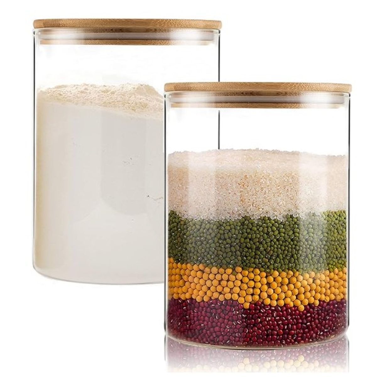 GENERICO - Set x 2 Frascos de Vidrio con Tapa de Bambu 10 X 15