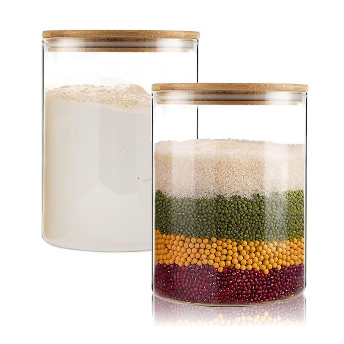 GENERICO - Set x 2 Frascos de Vidrio con Tapa de Bambu 10 X 15