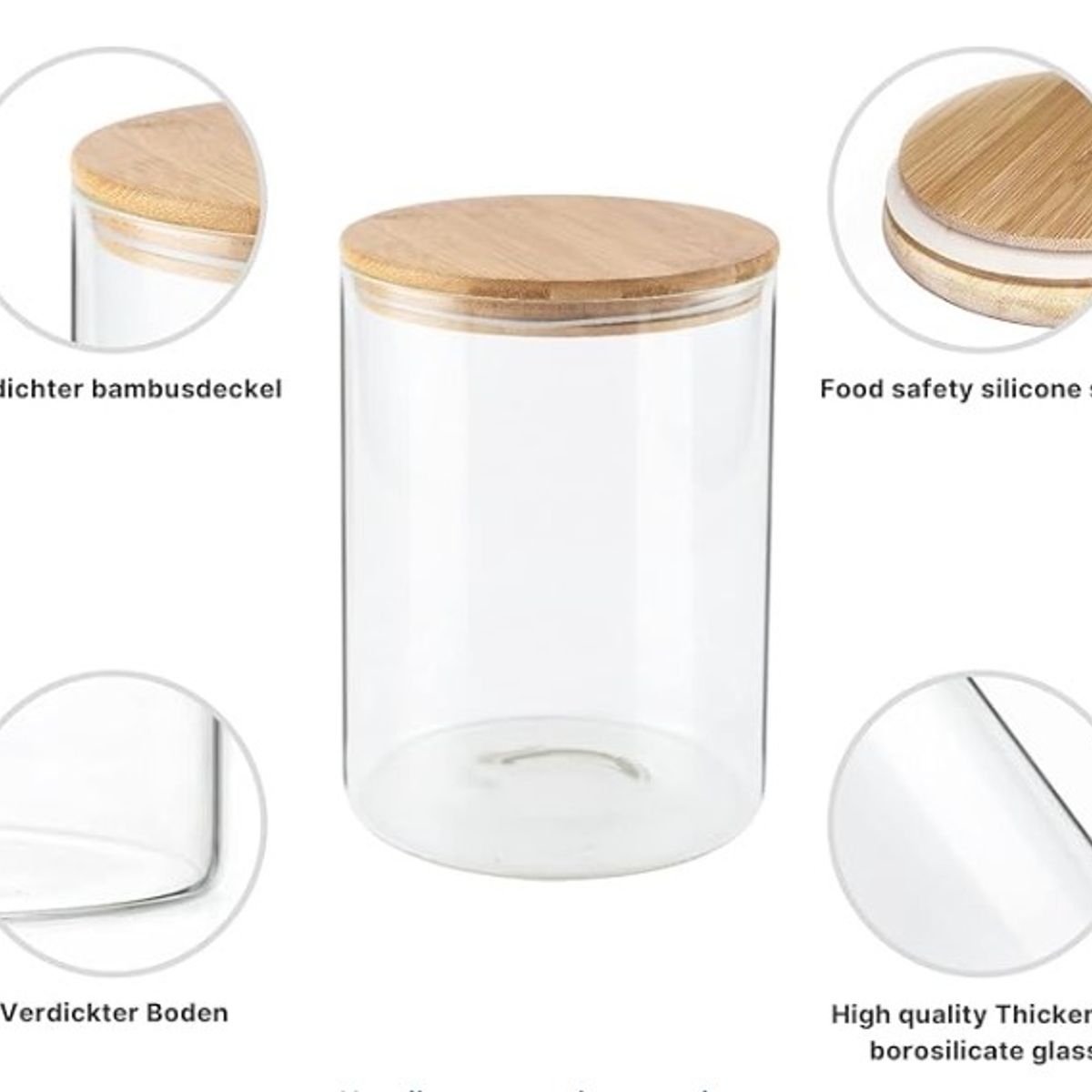 GENERICO - Set x 2 Frascos de Vidrio con Tapa de Bambu 10 X 15