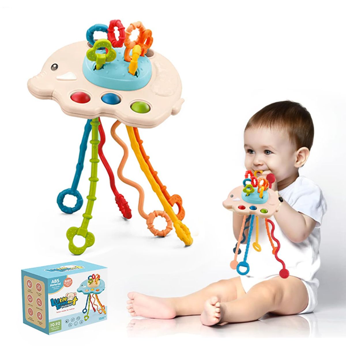 GENERICO - Juguete Sensorial Jala Cuerdas Elefante Beige Bebes