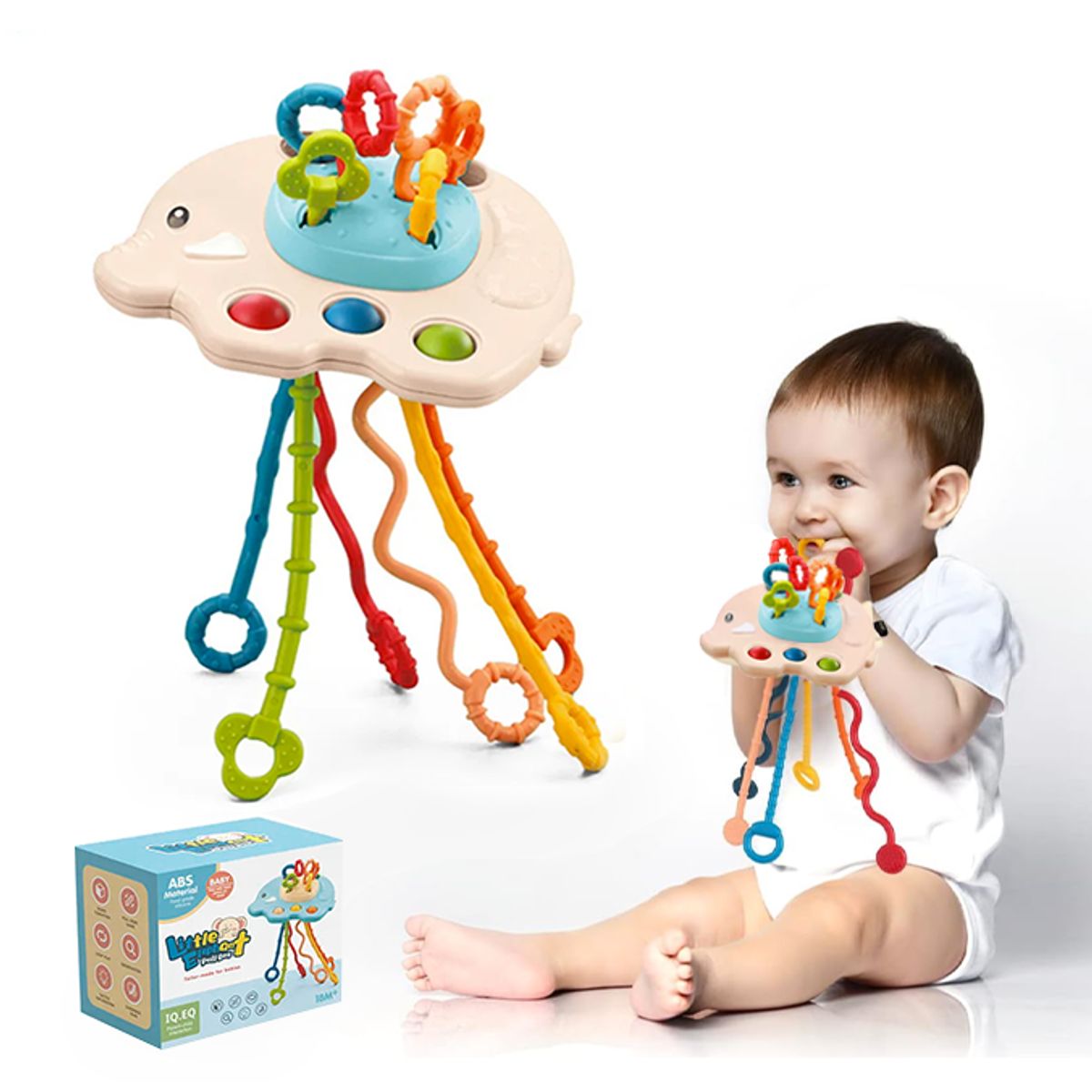 GENERICO - Juguete Sensorial Jala Cuerdas Elefante Beige Bebes