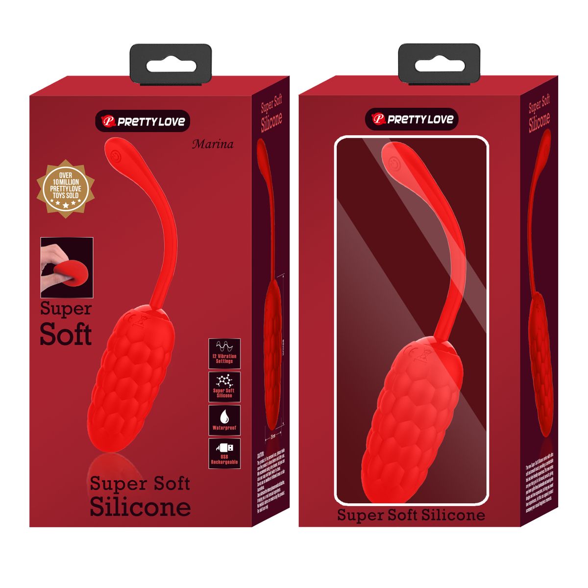 PRETTY LOVE - Huevo Vibrador Silicona Mujer Marina Super Suave Rojo Carga USB