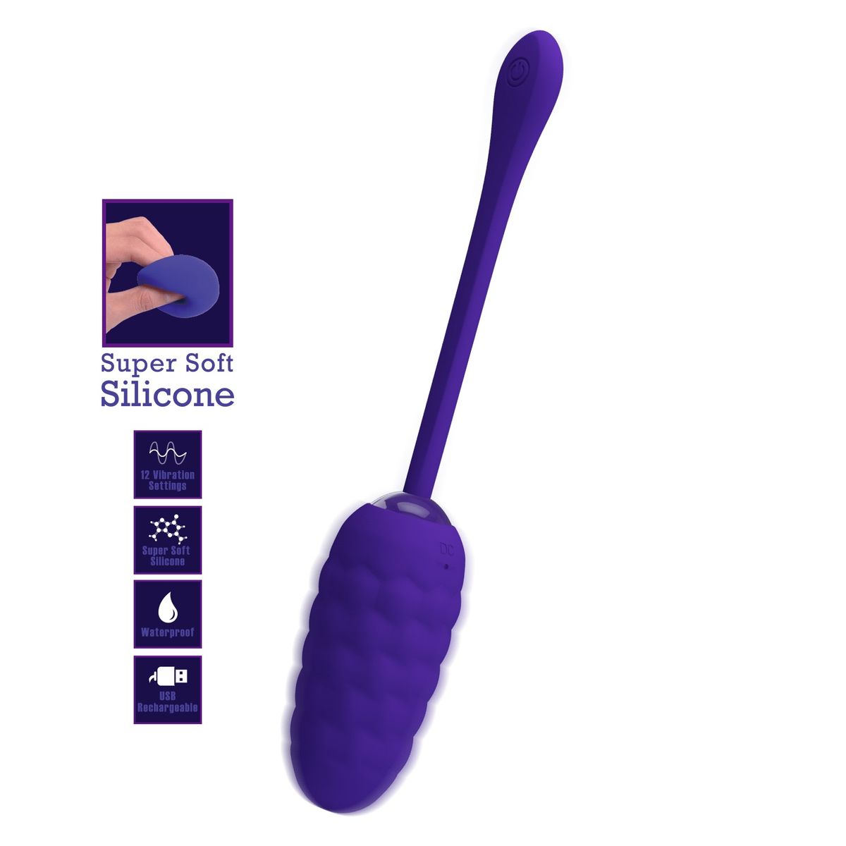 PRETTY LOVE - Huevo Vibrador Silicona Mujer Marina Super Suave Morado Carga USB