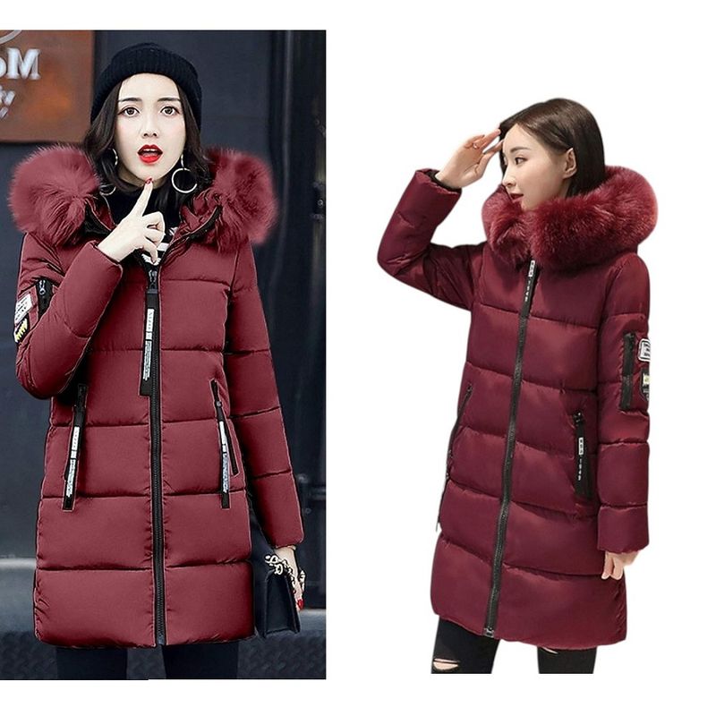 GENERICO - Casaca larga acolchada con capucha para mujer