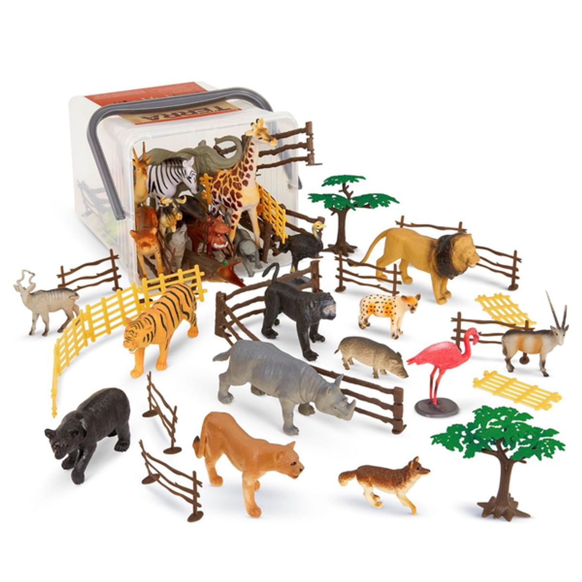 TERRA - Balde con animales de la jungla y accesorios 60 piezas