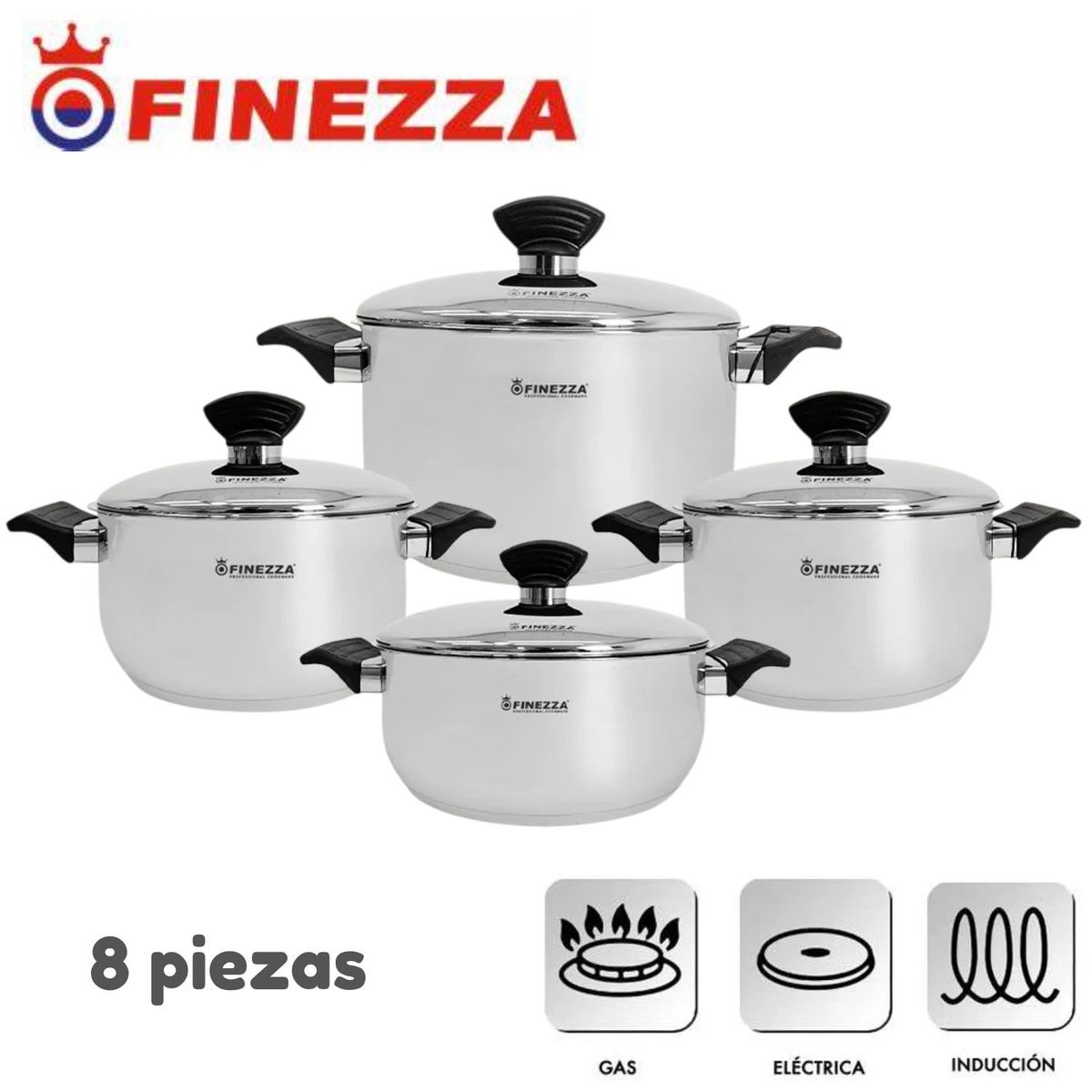 FINEZZA - Juego De Olla Finezza AntonellaIII 8 Piezas Fz-1004TS Acero Inox 18/10